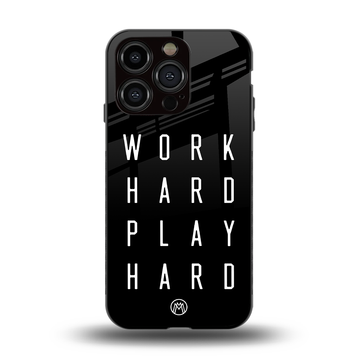 work hard play hard back phone cover | glass case for iphone 14 pro