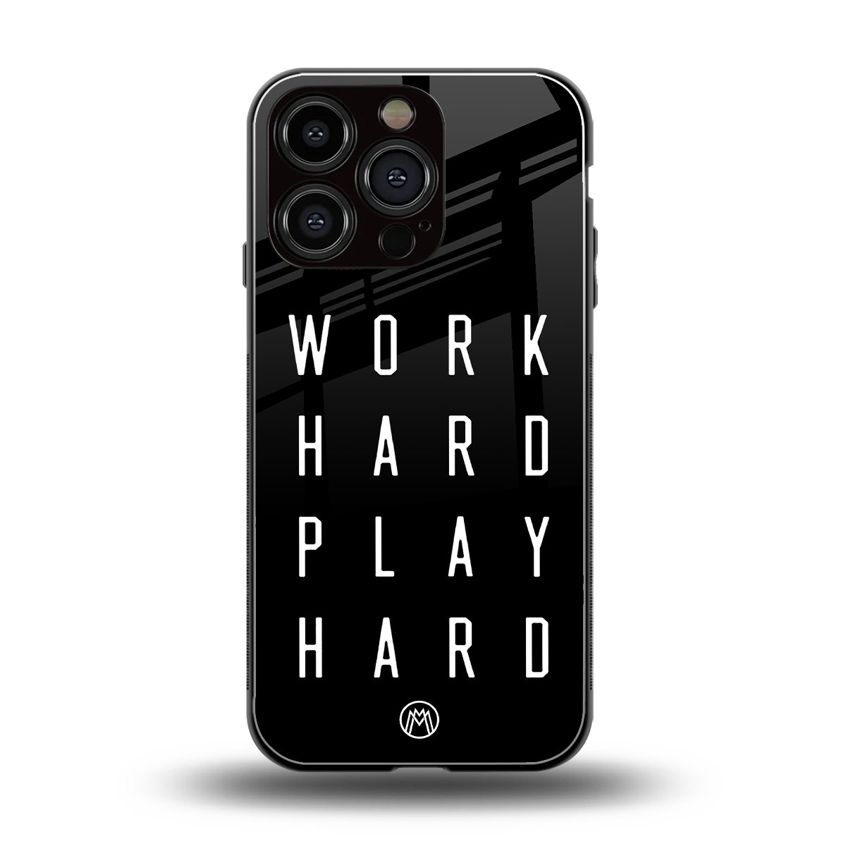 work hard play hard back phone cover | glass case for iphone 16 pro
