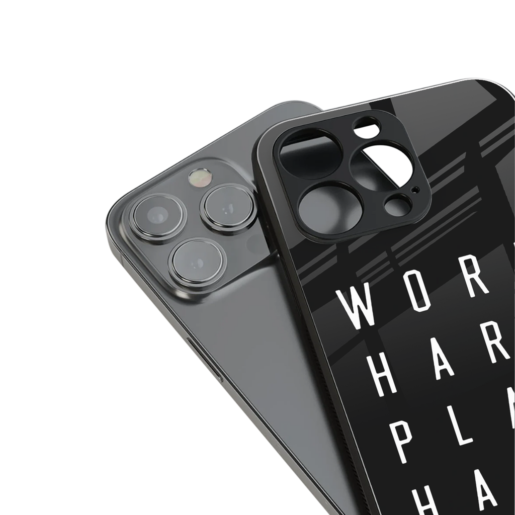 work hard play hard back phone cover | glass case for iphone 15 plus