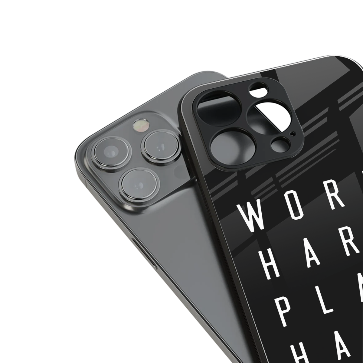 work hard play hard back phone cover | glass case for iphone 16 pro