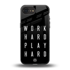 work hard play hard back phone cover | glass case for iphone 16e