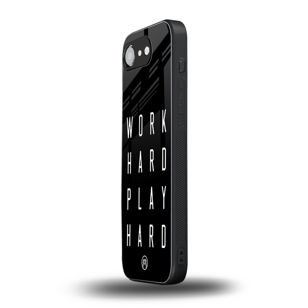 work hard play hard back phone cover | glass case for iphone 16e