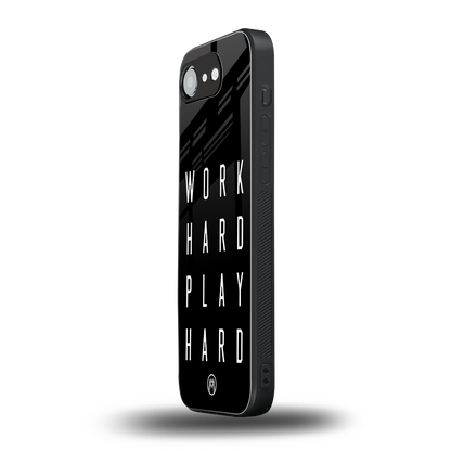 work hard play hard back phone cover | glass case for iphone 16e