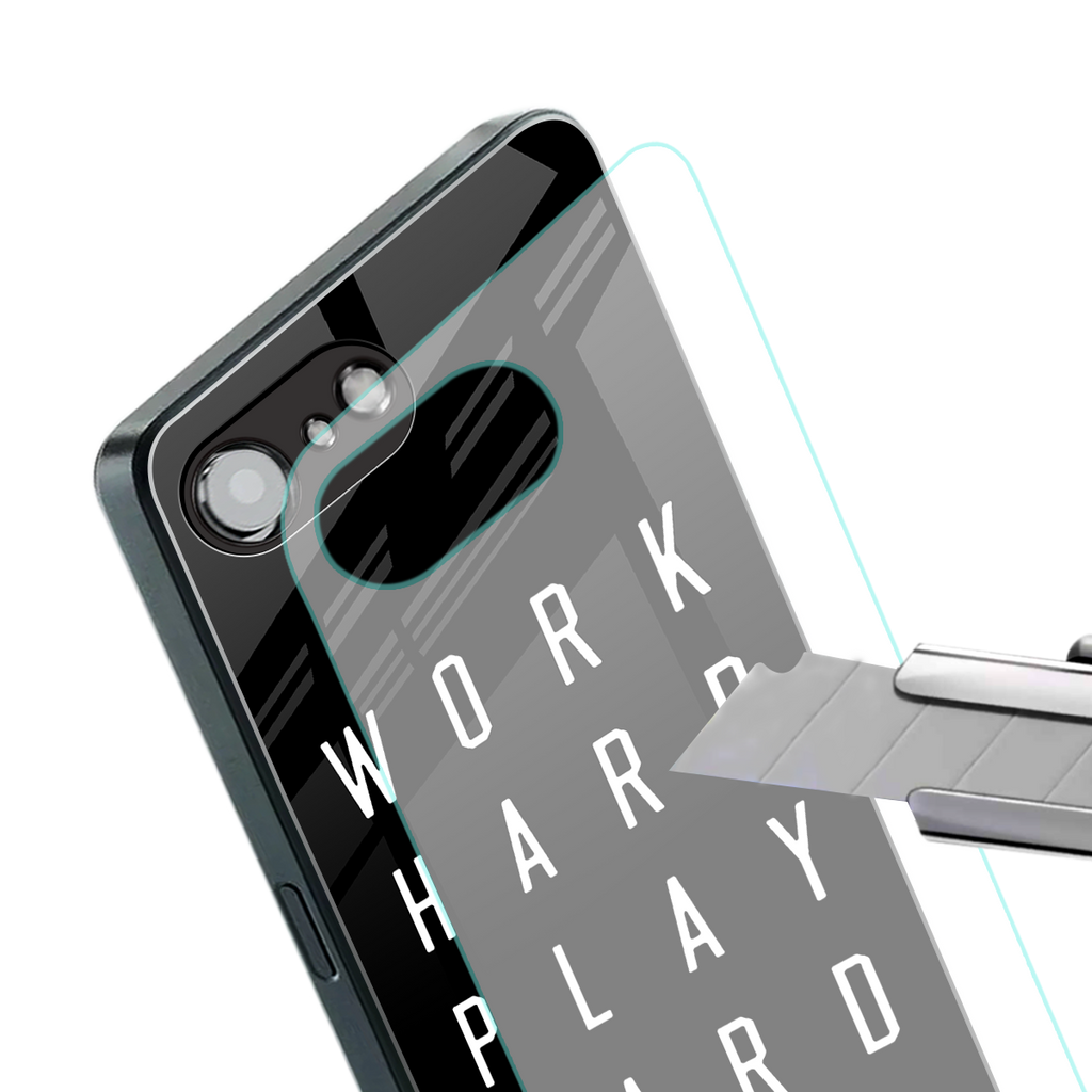 work hard play hard back phone cover | glass case for iphone 16e