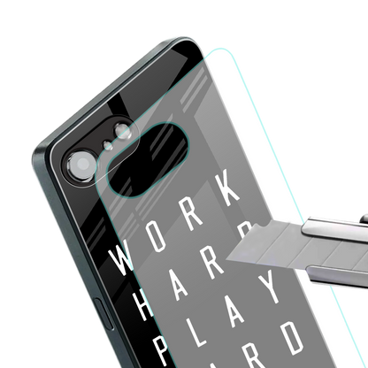 work hard play hard back phone cover | glass case for iphone 16e