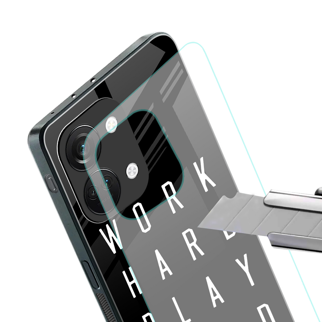 work hard play hard back phone cover | glass case for oneplus nord 3