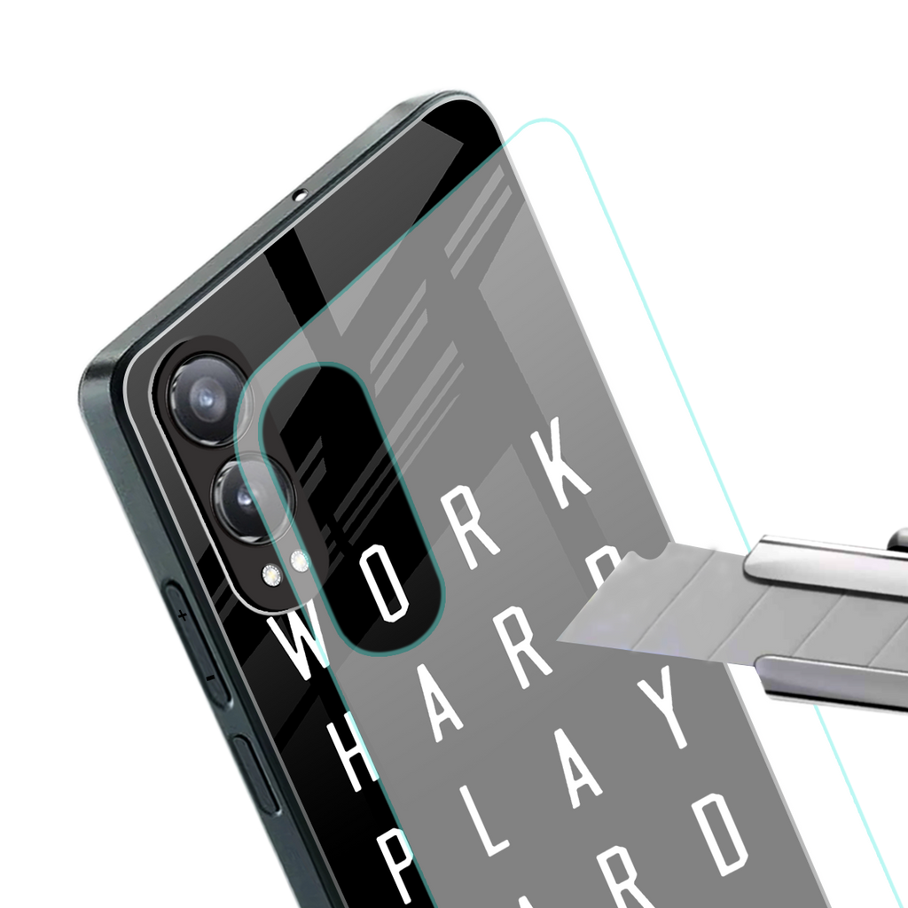 work hard play hard back phone cover | glass case for oneplus nord ce 4 lite