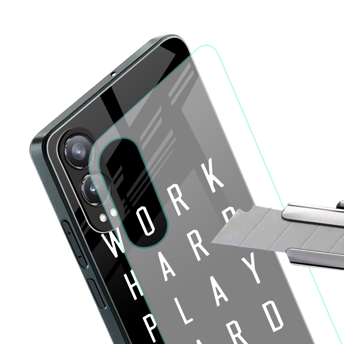 work hard play hard back phone cover | glass case for oneplus nord ce 4 lite