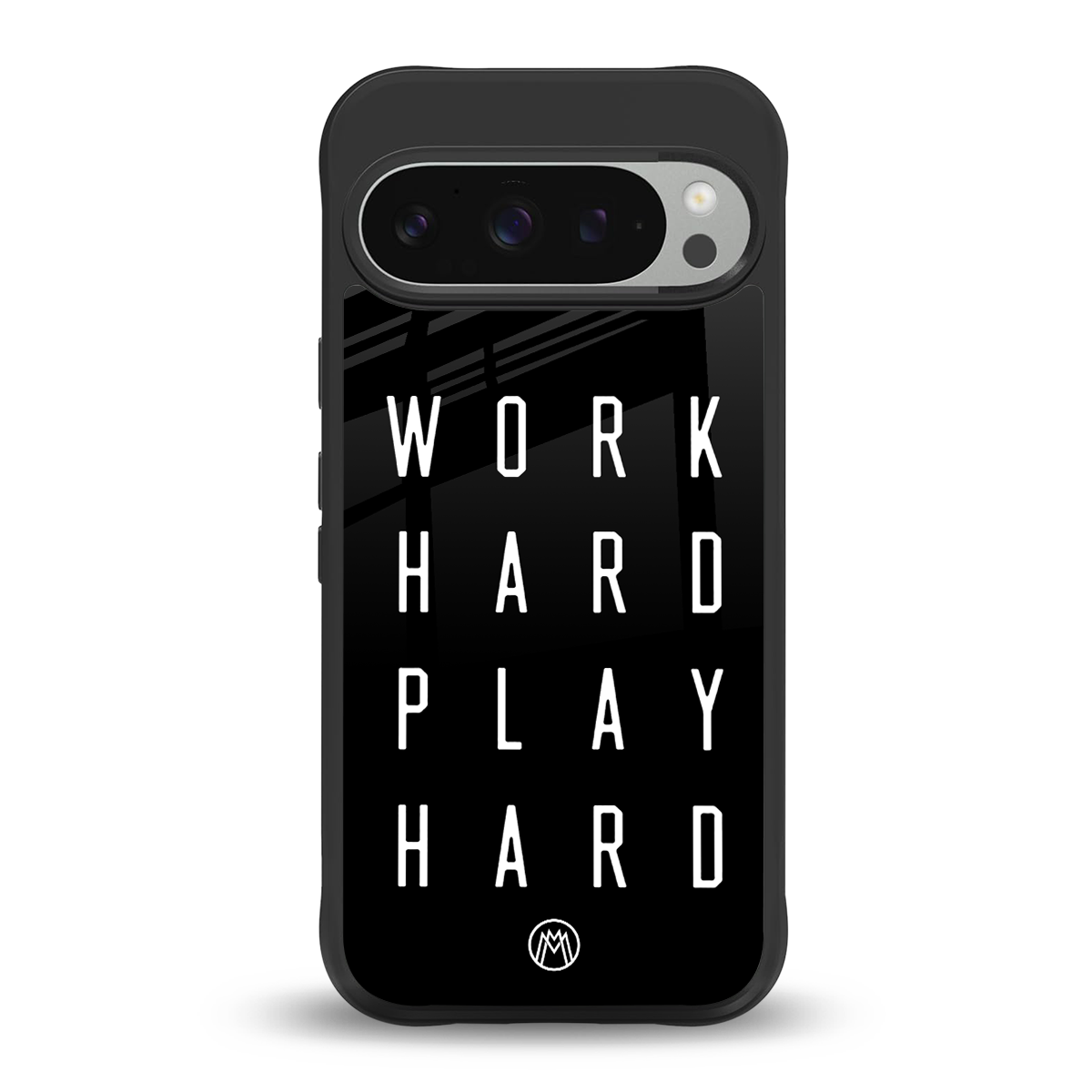 work hard play hard back phone cover | glass case for google pixel 9 pro xl