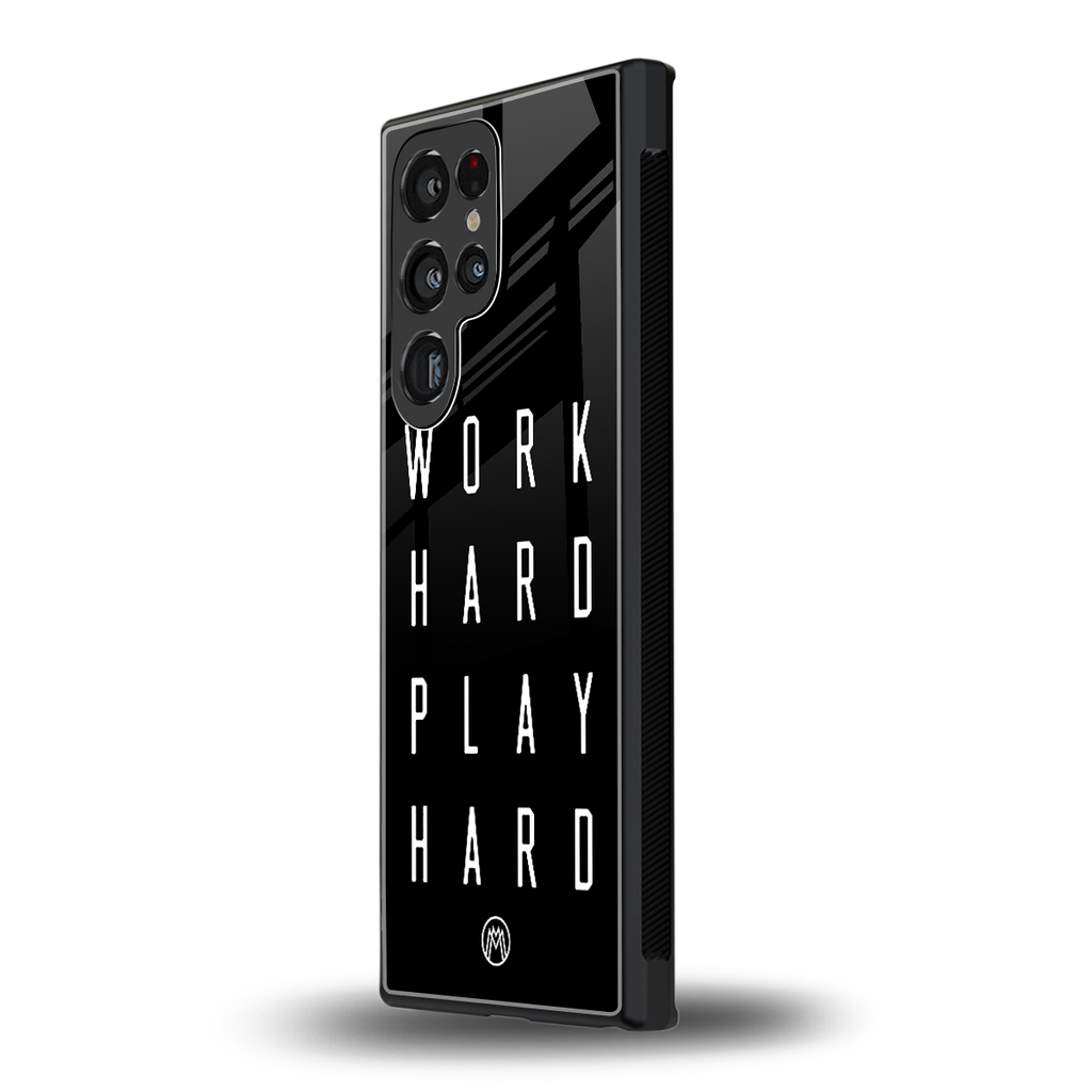 work hard play hard back phone cover | glass case for samsung galaxy s23 ultra