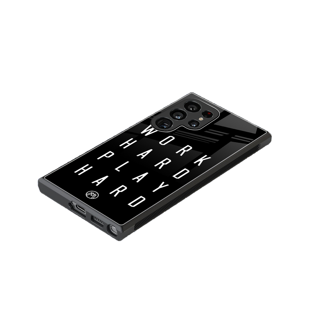 work hard play hard back phone cover | glass case for samsung galaxy s23 ultra