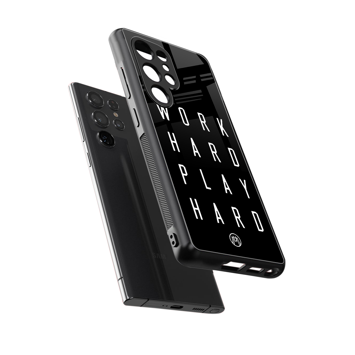 work hard play hard back phone cover | glass case for samsung galaxy s25 ultra