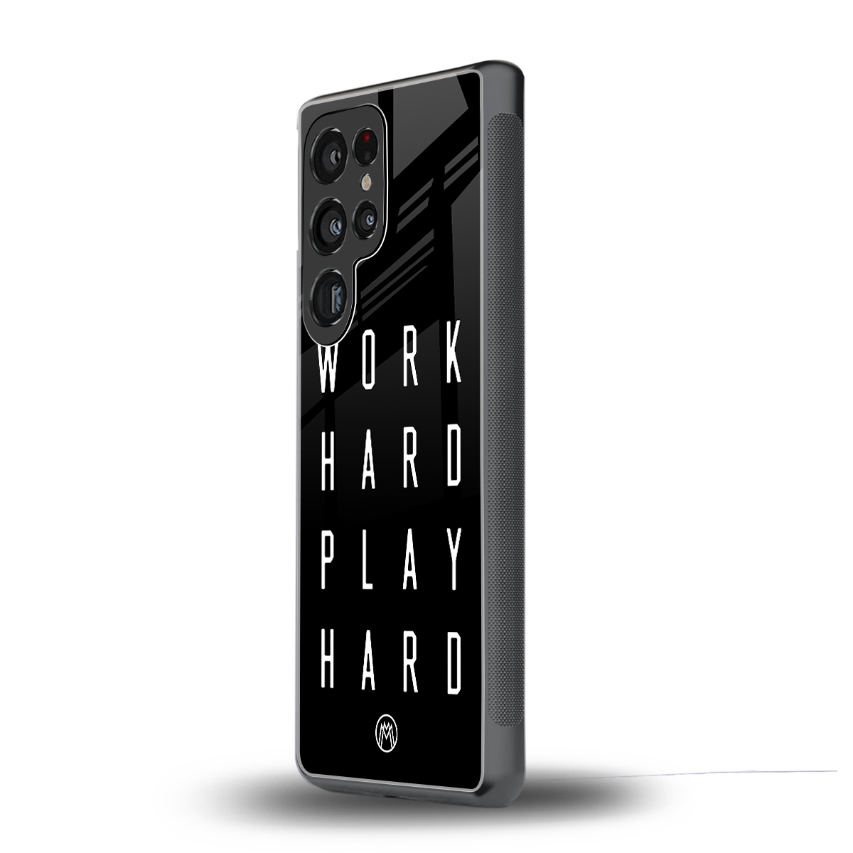 work hard play hard back phone cover | glass case for samsung galaxy s25 ultra