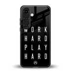 work hard play hard back phone cover | glass case for samsung galaxy s23 plus