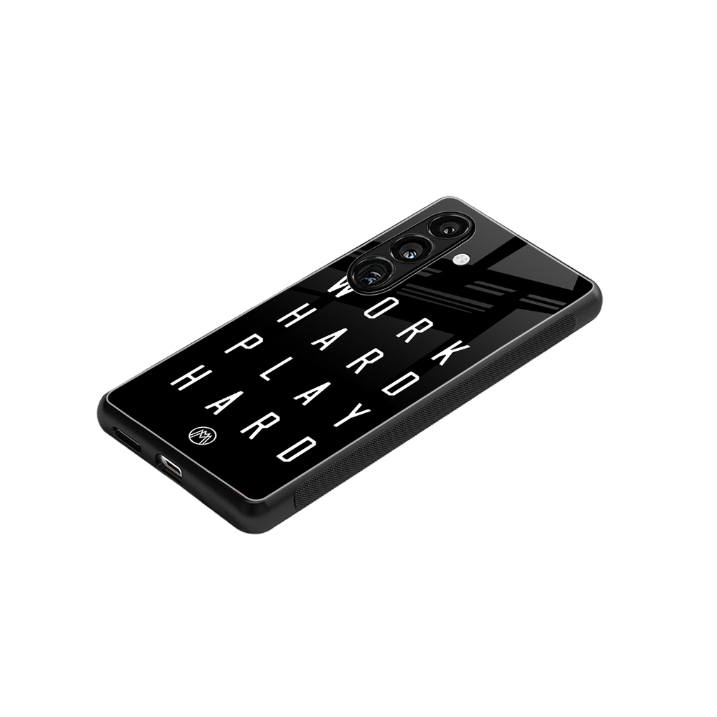 work hard play hard back phone cover | glass case for samsung galaxy s24