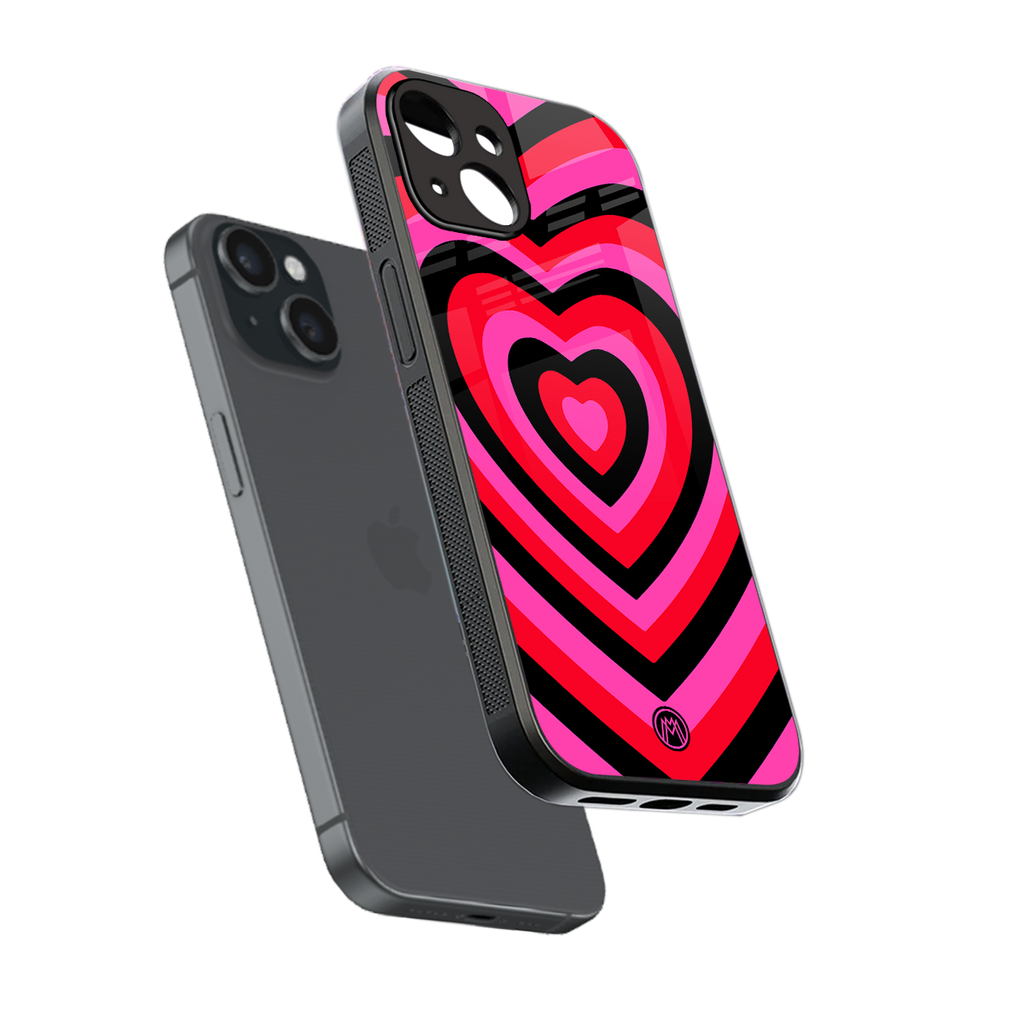 y2k black pink hearts aesthetic back phone cover | glass case for iphone 13 mini