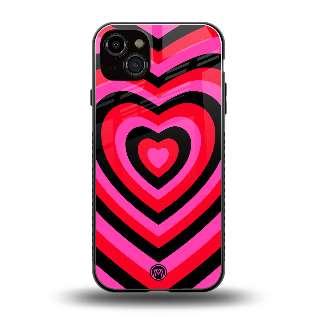 y2k black pink hearts aesthetic back phone cover | glass case for iphone 14 plus