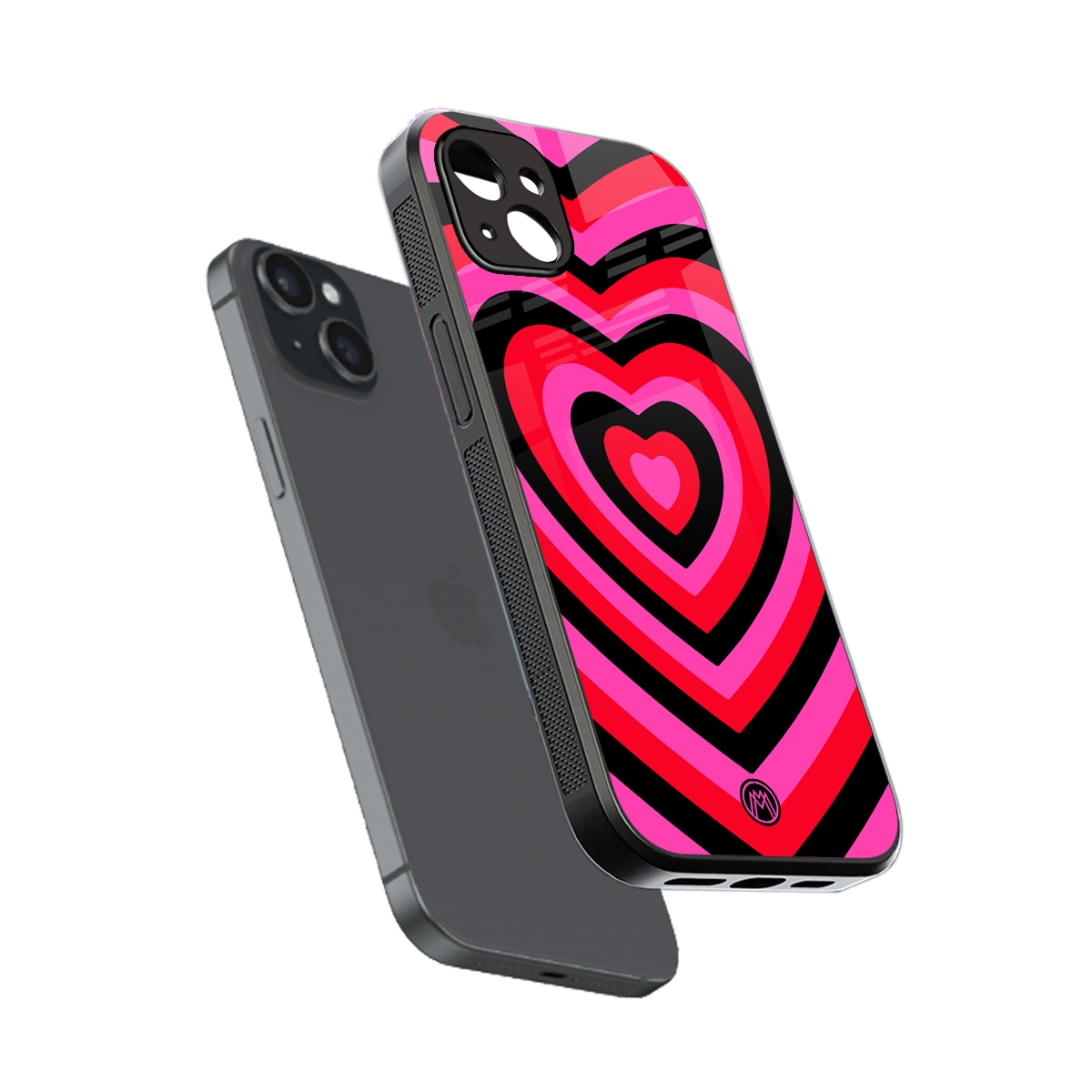 y2k black pink hearts aesthetic back phone cover | glass case for iphone 15 plus