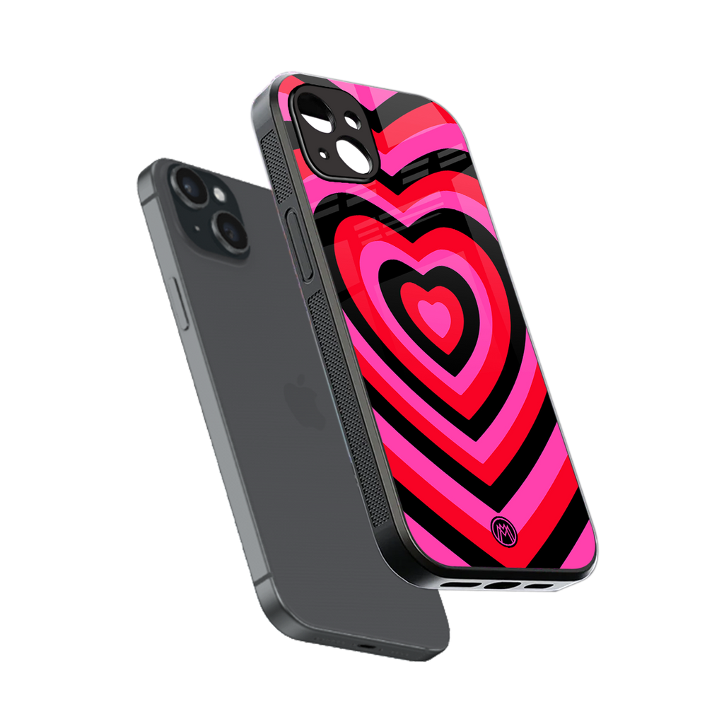y2k black pink hearts aesthetic back phone cover | glass case for iphone 14 plus