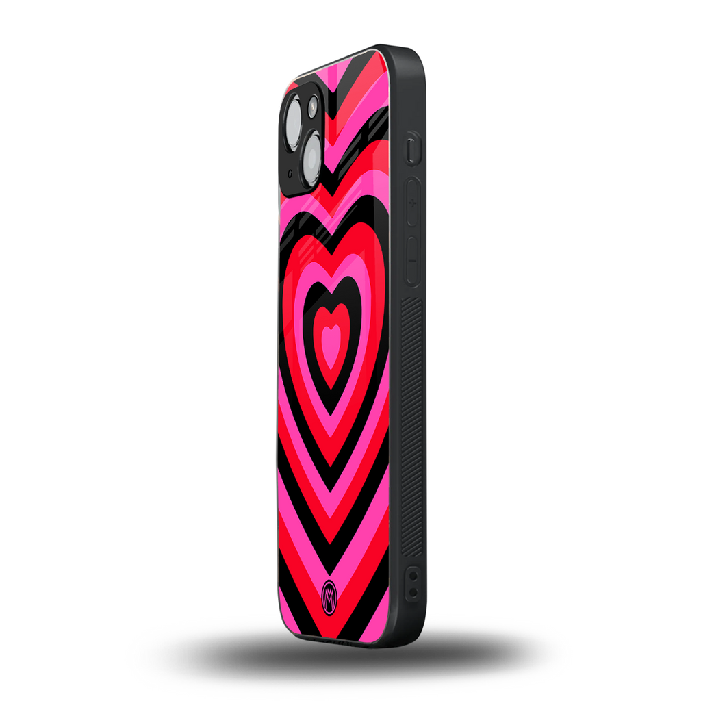 y2k black pink hearts aesthetic back phone cover | glass case for iphone 15 plus