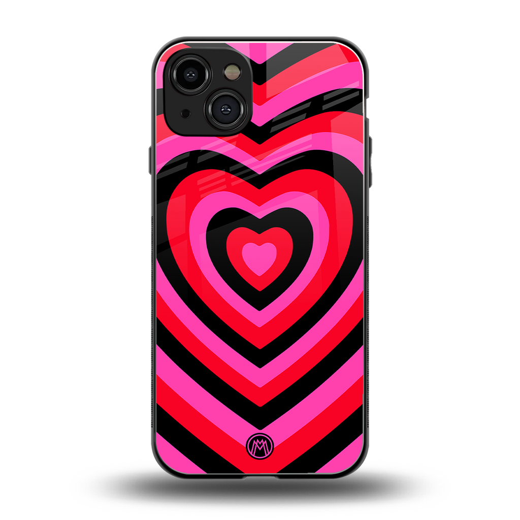 y2k black pink hearts aesthetic back phone cover | glass case for iphone 15