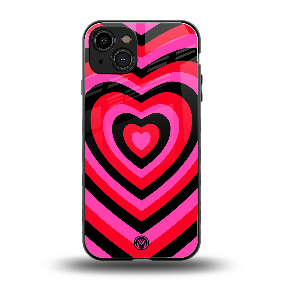 y2k black pink hearts aesthetic back phone cover | glass case for iphone 15