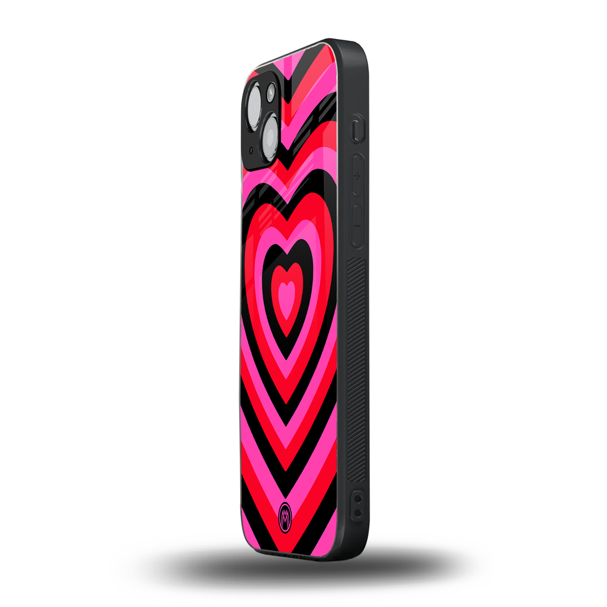y2k black pink hearts aesthetic back phone cover | glass case for iphone 15