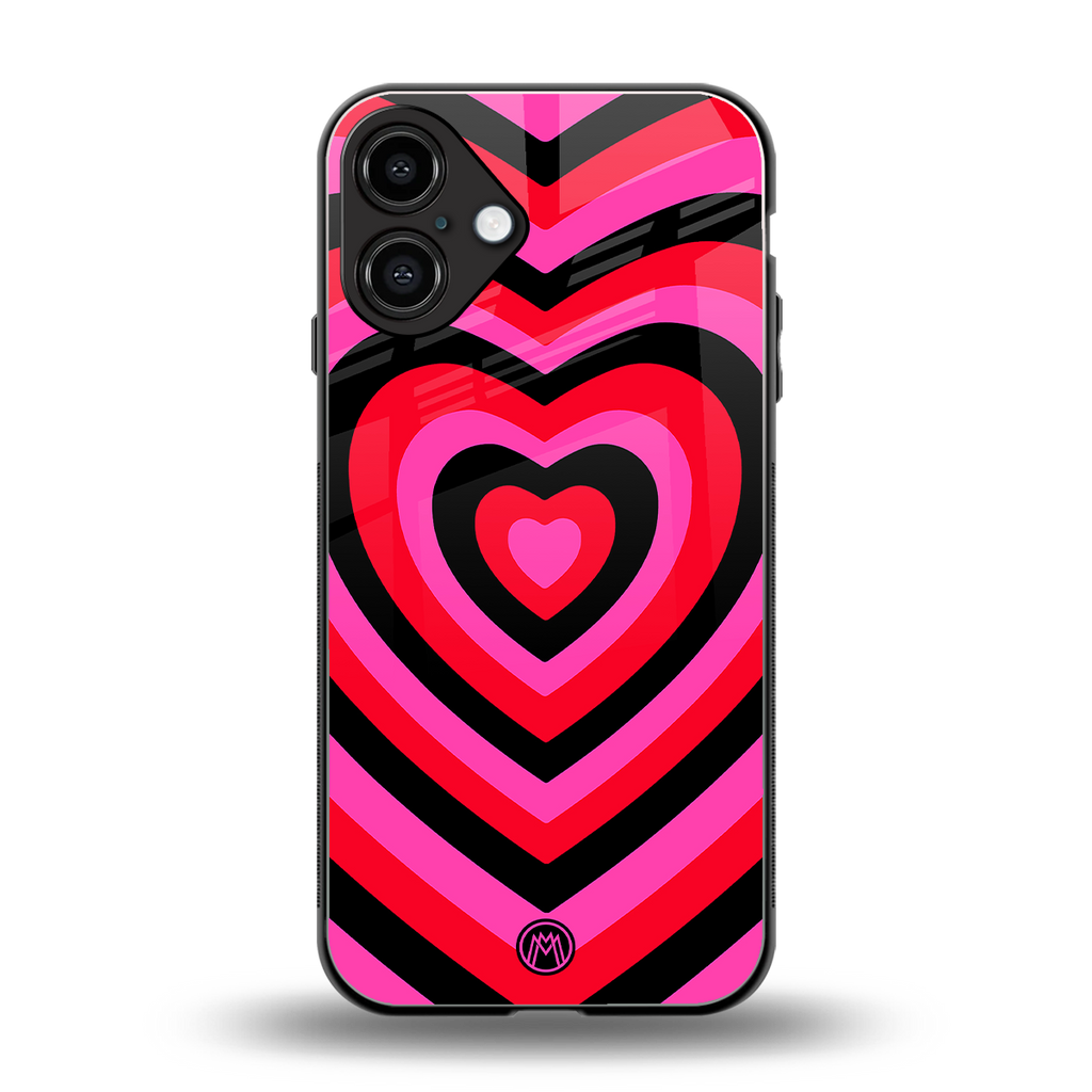 y2k black pink hearts aesthetic back phone cover | glass case for iphone 16 plus