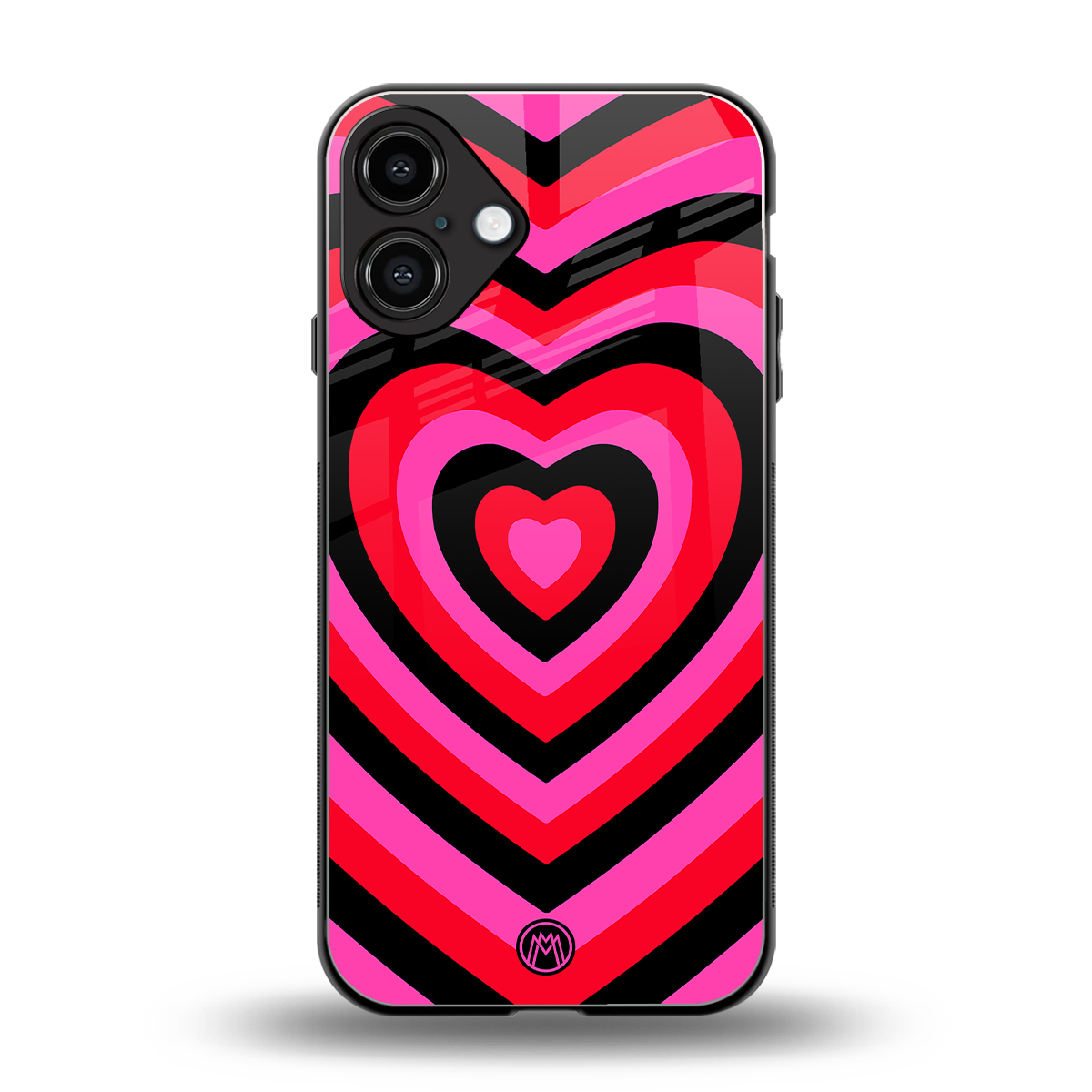 y2k black pink hearts aesthetic back phone cover | glass case for iphone 16 plus
