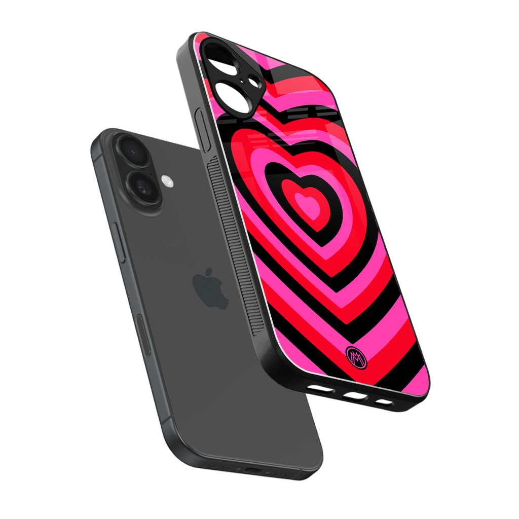 y2k black pink hearts aesthetic back phone cover | glass case for iphone 16 plus
