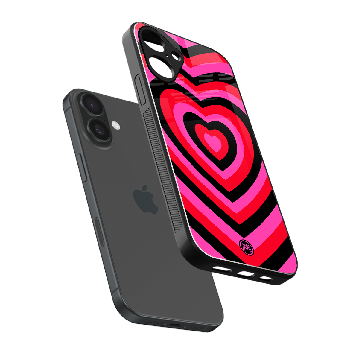y2k black pink hearts aesthetic back phone cover | glass case for iphone 16 plus