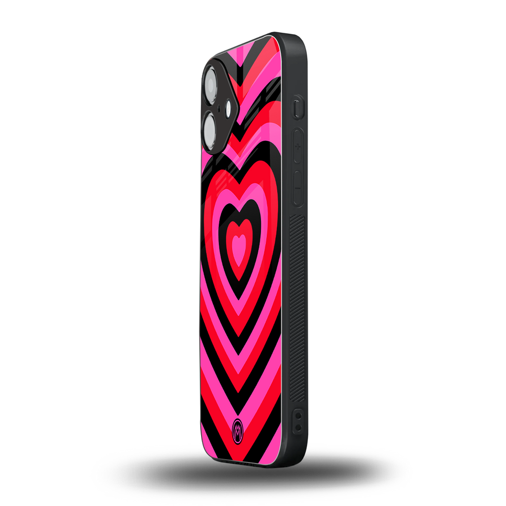 y2k black pink hearts aesthetic back phone cover | glass case for iphone 16 plus