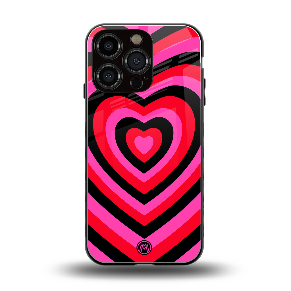 y2k black pink hearts aesthetic back phone cover | glass case for iphone 16 pro