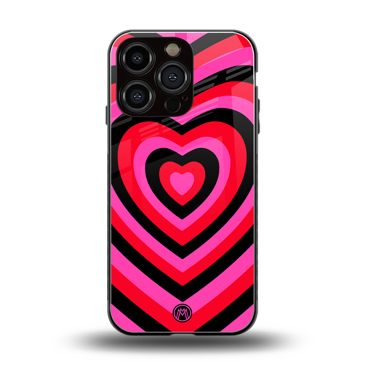 y2k black pink hearts aesthetic back phone cover | glass case for iphone 16 pro