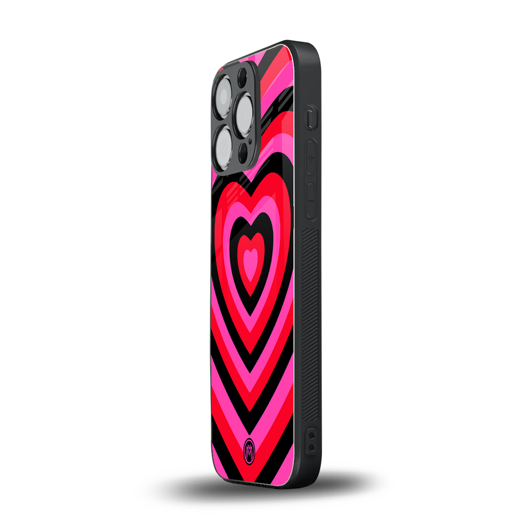 y2k black pink hearts aesthetic back phone cover | glass case for iphone 16 pro