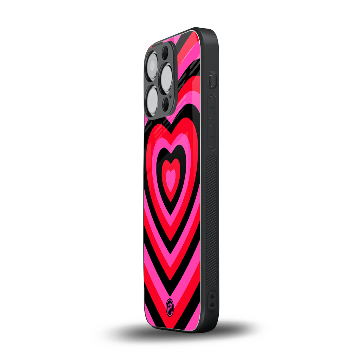 y2k black pink hearts aesthetic back phone cover | glass case for iphone 16 pro