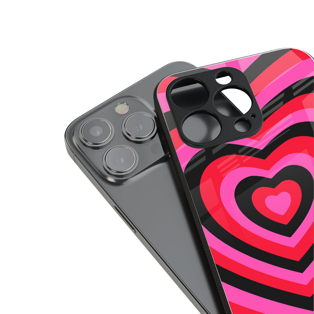 y2k black pink hearts aesthetic back phone cover | glass case for iphone 16 pro max
