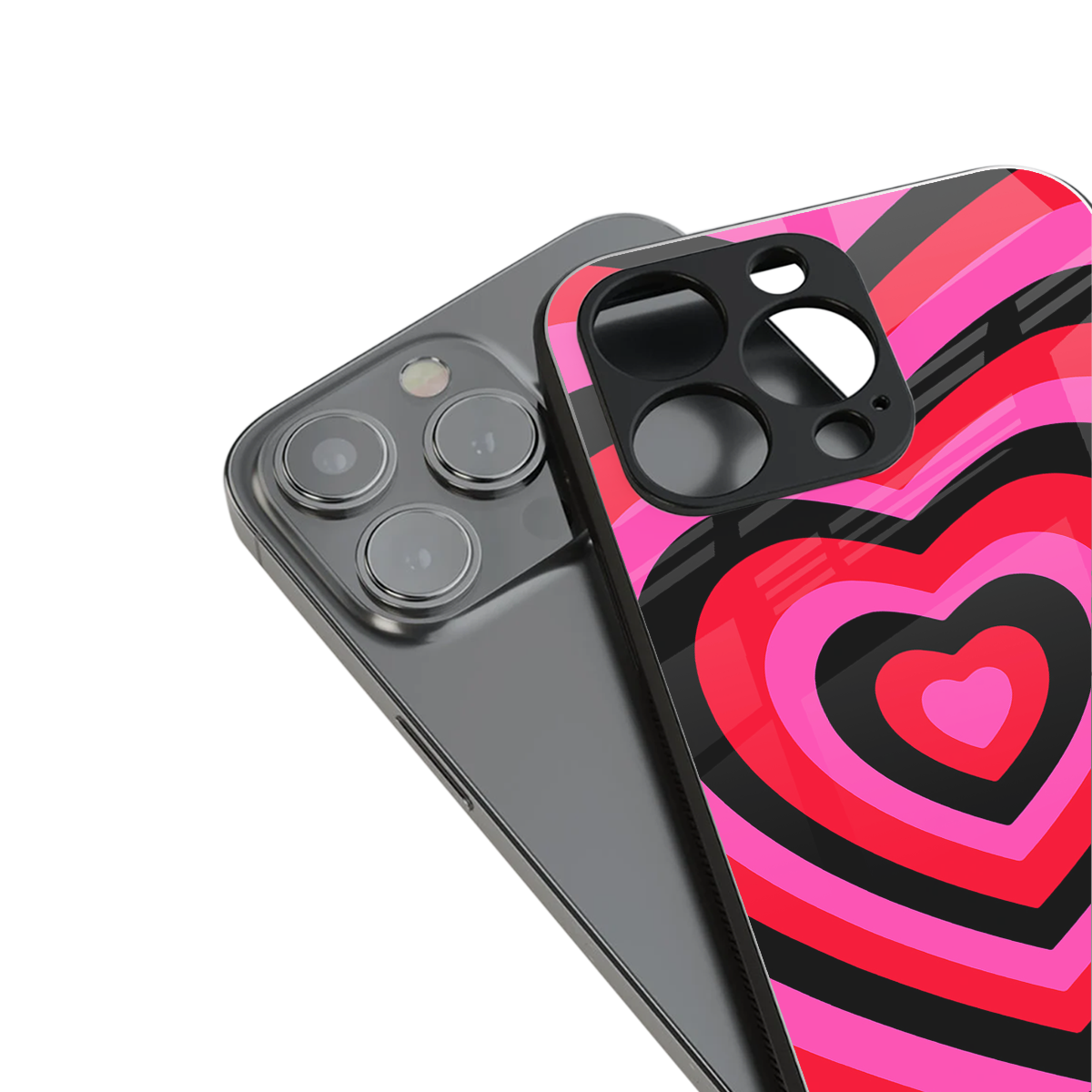 y2k black pink hearts aesthetic back phone cover | glass case for iphone 16 pro