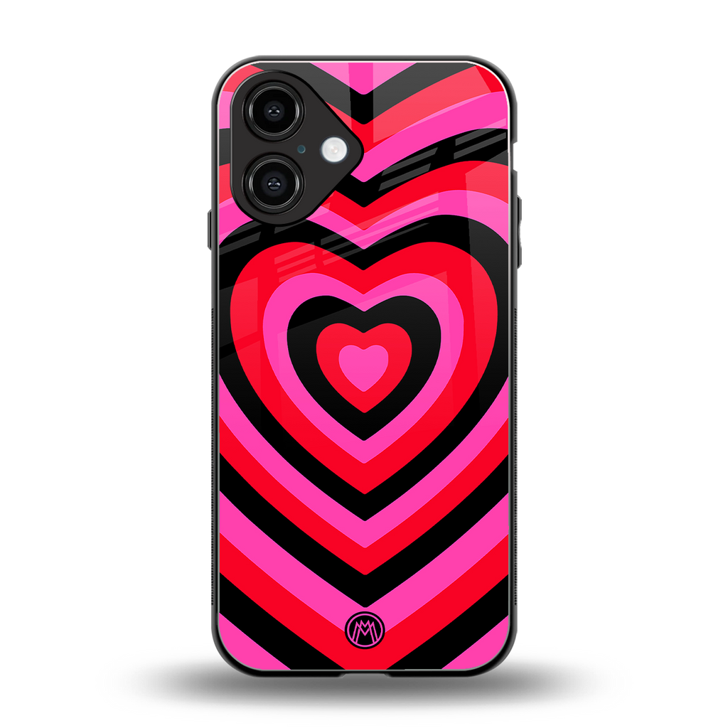 y2k black pink hearts aesthetic back phone cover | glass case for iphone 16