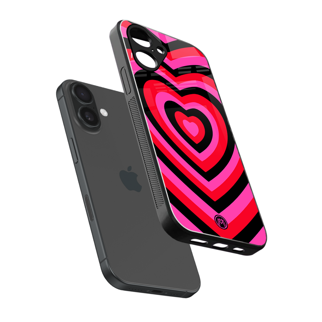 y2k black pink hearts aesthetic back phone cover | glass case for iphone 16