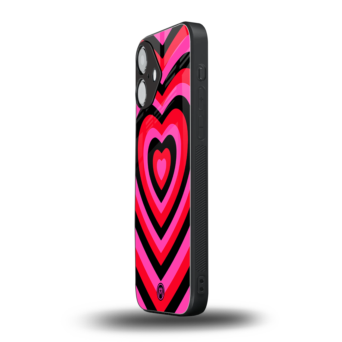 y2k black pink hearts aesthetic back phone cover | glass case for iphone 16