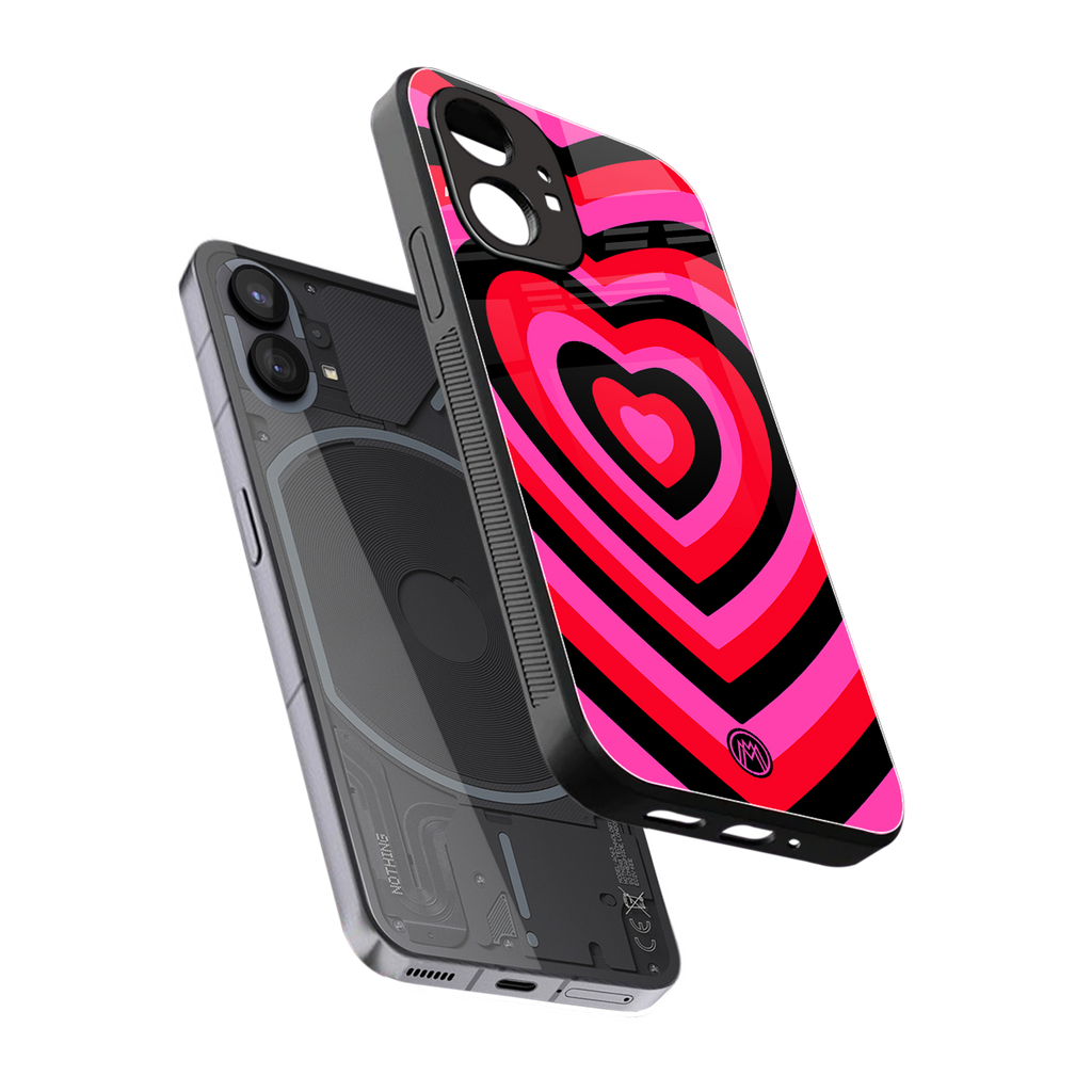 y2k black pink hearts aesthetic back phone cover | glass case for nothing phone 1