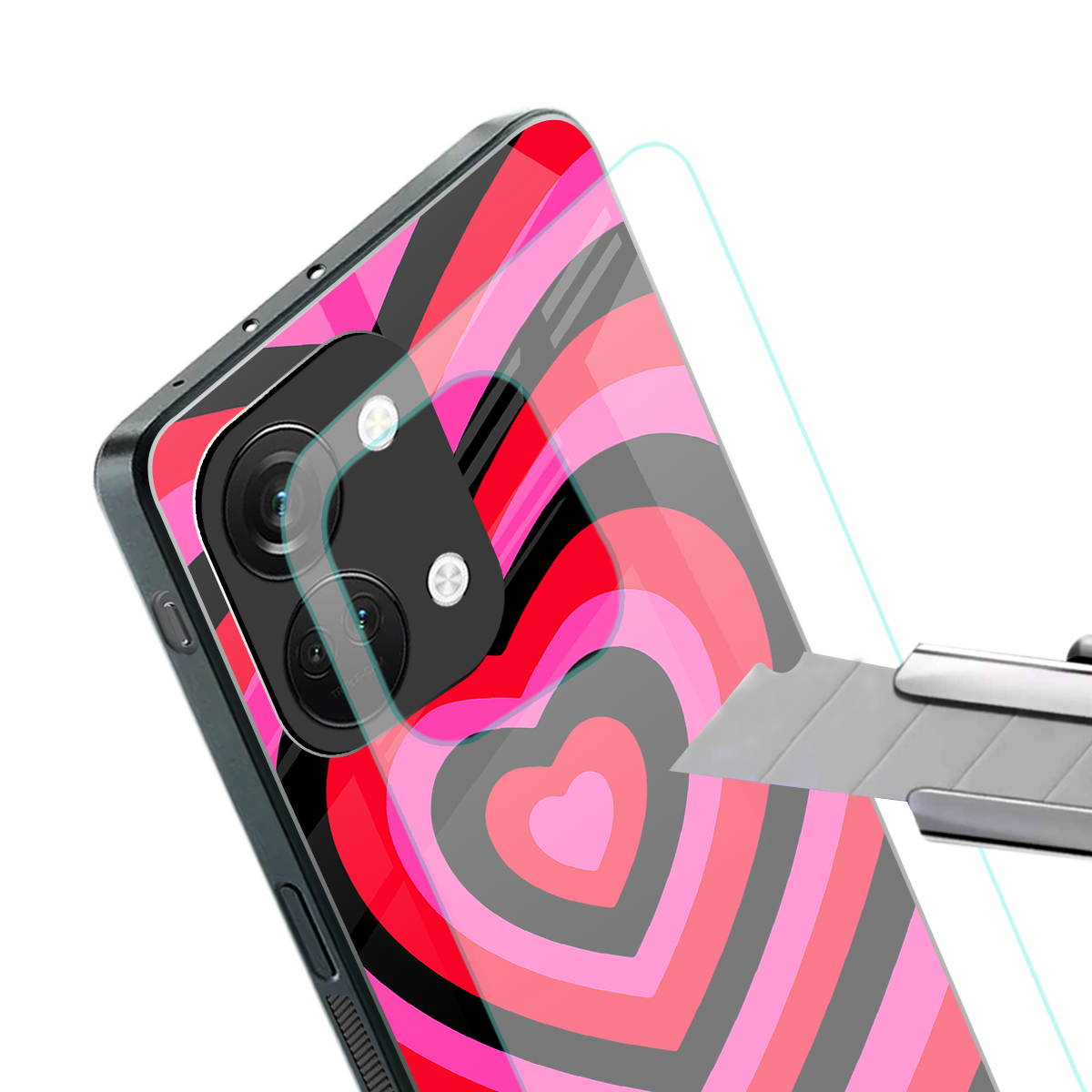 y2k black pink hearts aesthetic back phone cover | glass case for oneplus nord 3