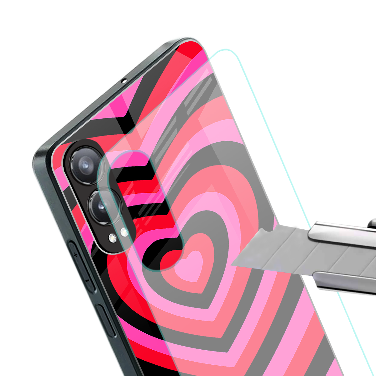 y2k black pink hearts aesthetic back phone cover | glass case for oneplus nord ce 4 lite