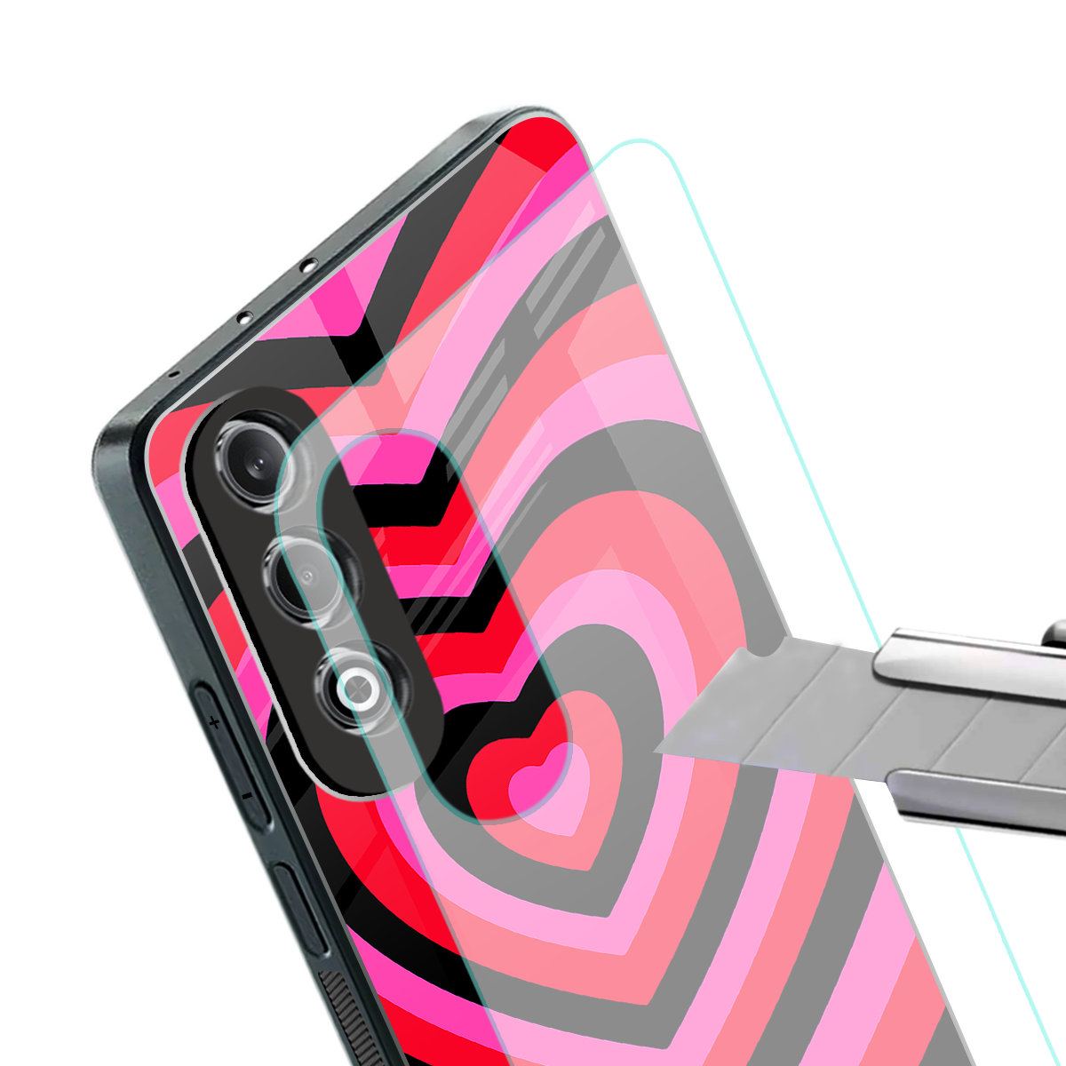y2k black pink hearts aesthetic back phone cover | glass case for oneplus nord ce 4