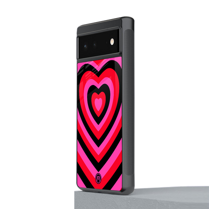 y2k black pink hearts aesthetic back phone cover | glass case for google pixel 6