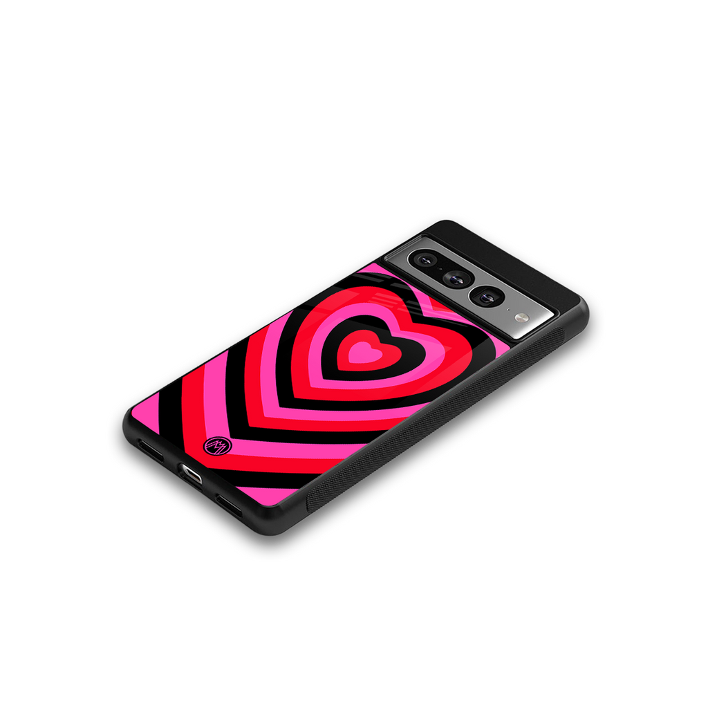 y2k black pink hearts aesthetic back phone cover | glass case for google pixel 7 pro