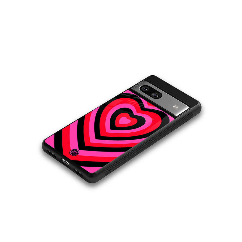 y2k black pink hearts aesthetic back phone cover | glass case for Google Pixel 7