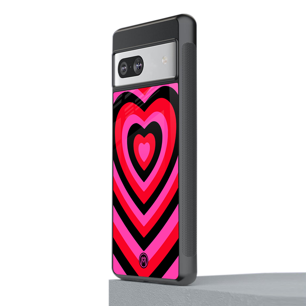 y2k black pink hearts aesthetic back phone cover | glass case for Google Pixel 7