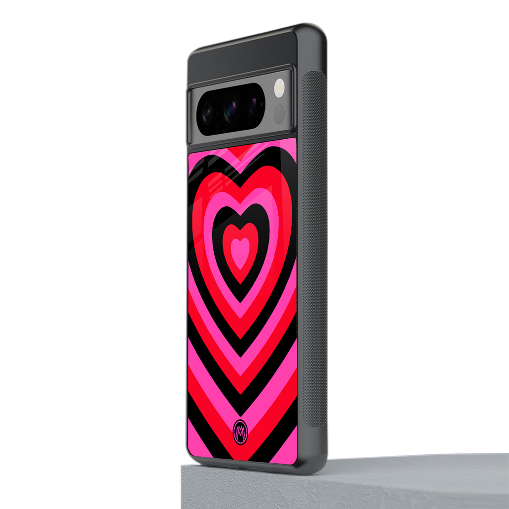 y2k black pink hearts aesthetic back phone cover | glass case for google pixel 8 pro